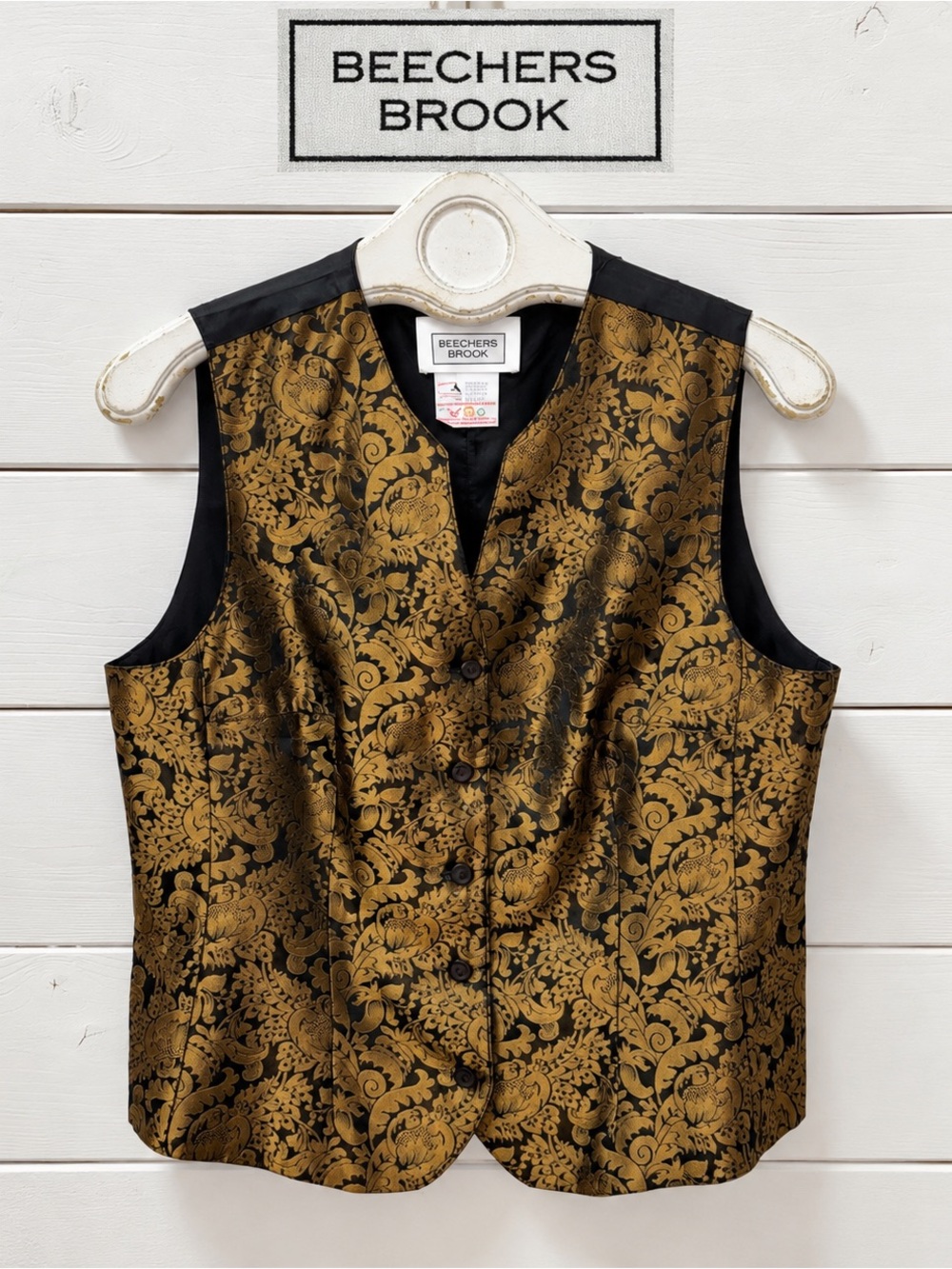 BEECHERS BROOK Vintage Gold & Black Brocade Vest – Size L/G